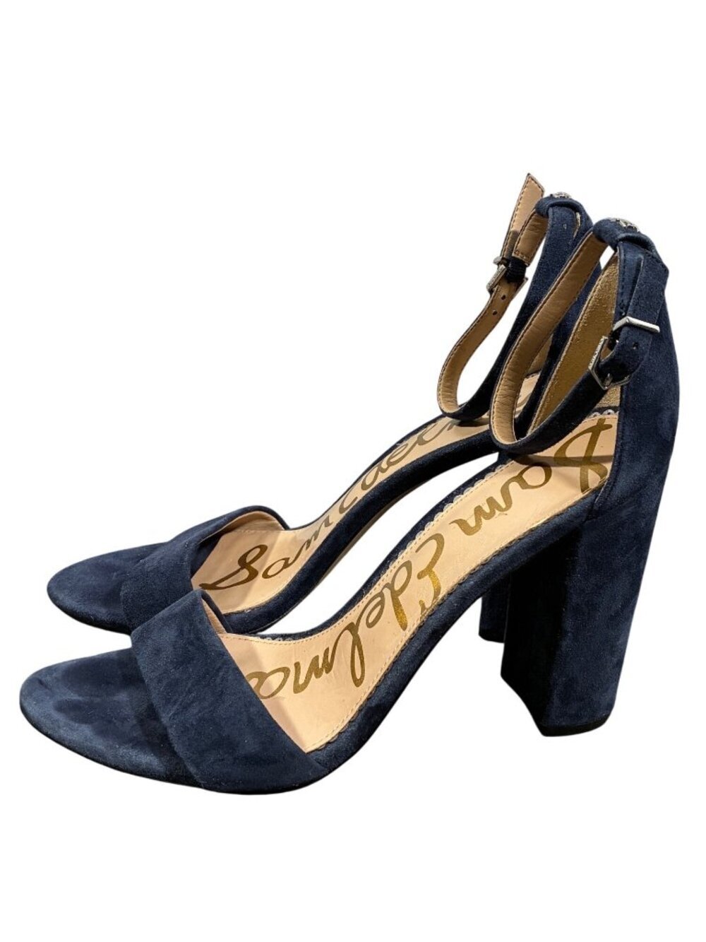 Sam Edelman Yaro Navy Suede Block Heel Sandals Womens Size 10M EU 40